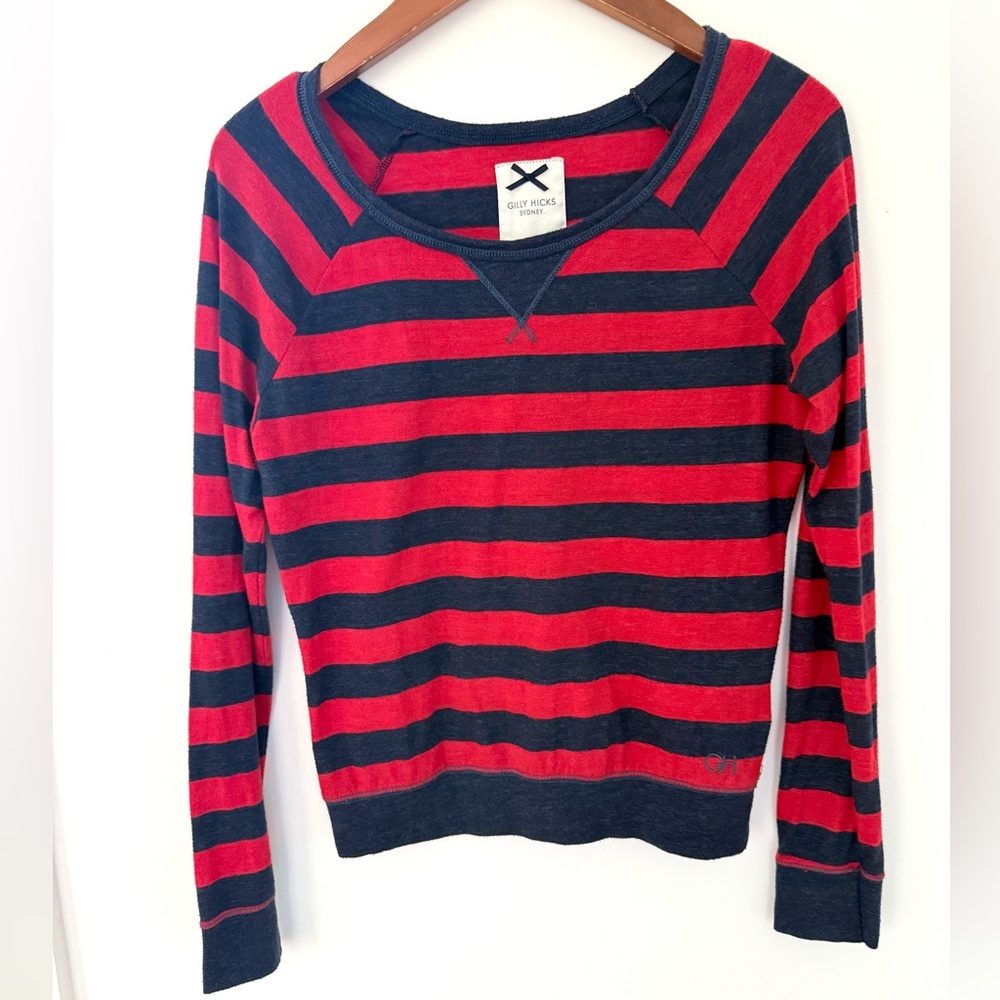 Gilly Hicks Women Sweater Shirt Long Sleeve Striped Shirt Red Navy Blue Size XS